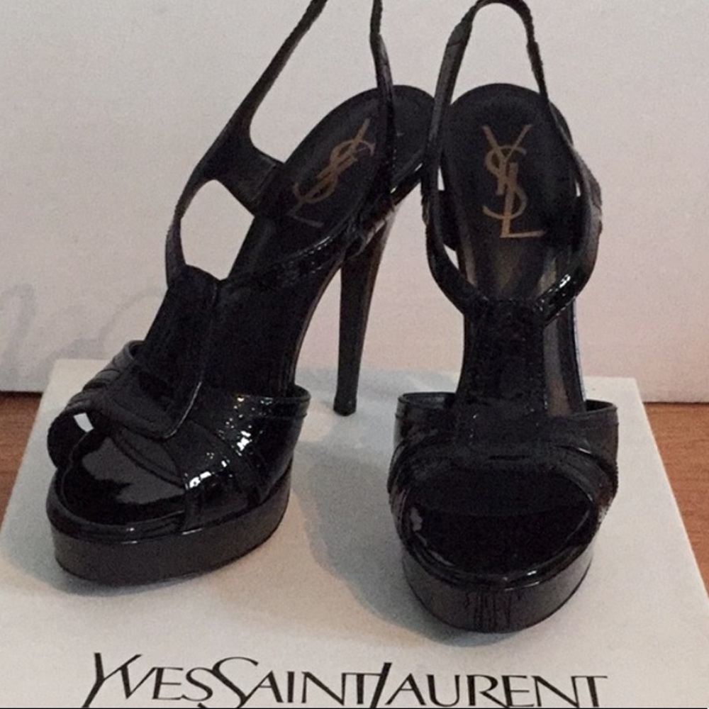 YSL Black Patent Leather Sandals